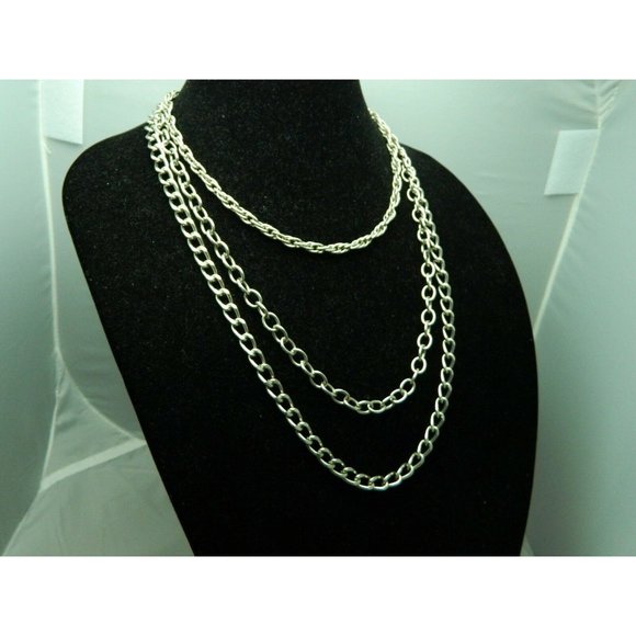 Silver Tone Heavy Multi Chain Necklace - Picture 2 of 4